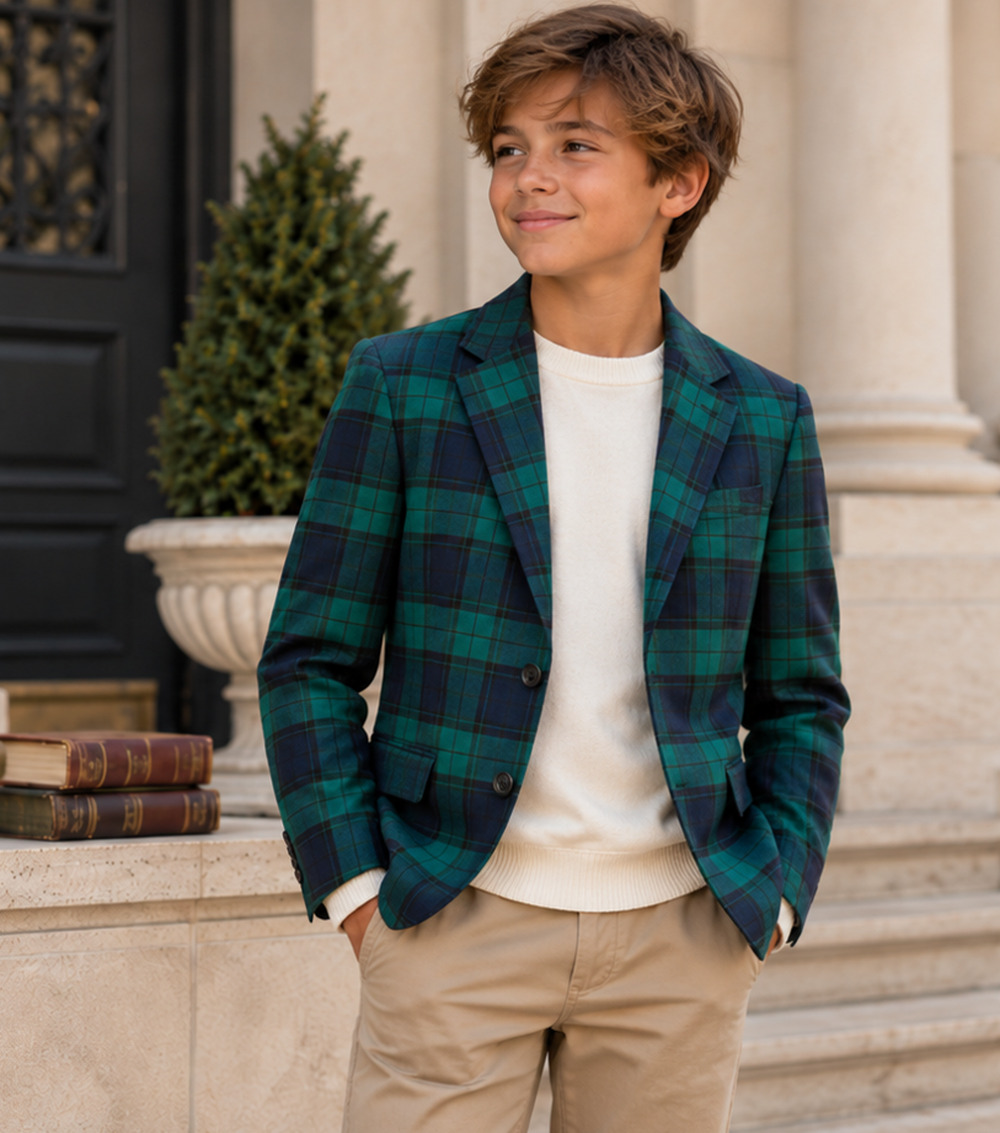NWT Janie and Jack Boys Tartan Plaid Blazer Size 12 Green Navy Holiday Preppy